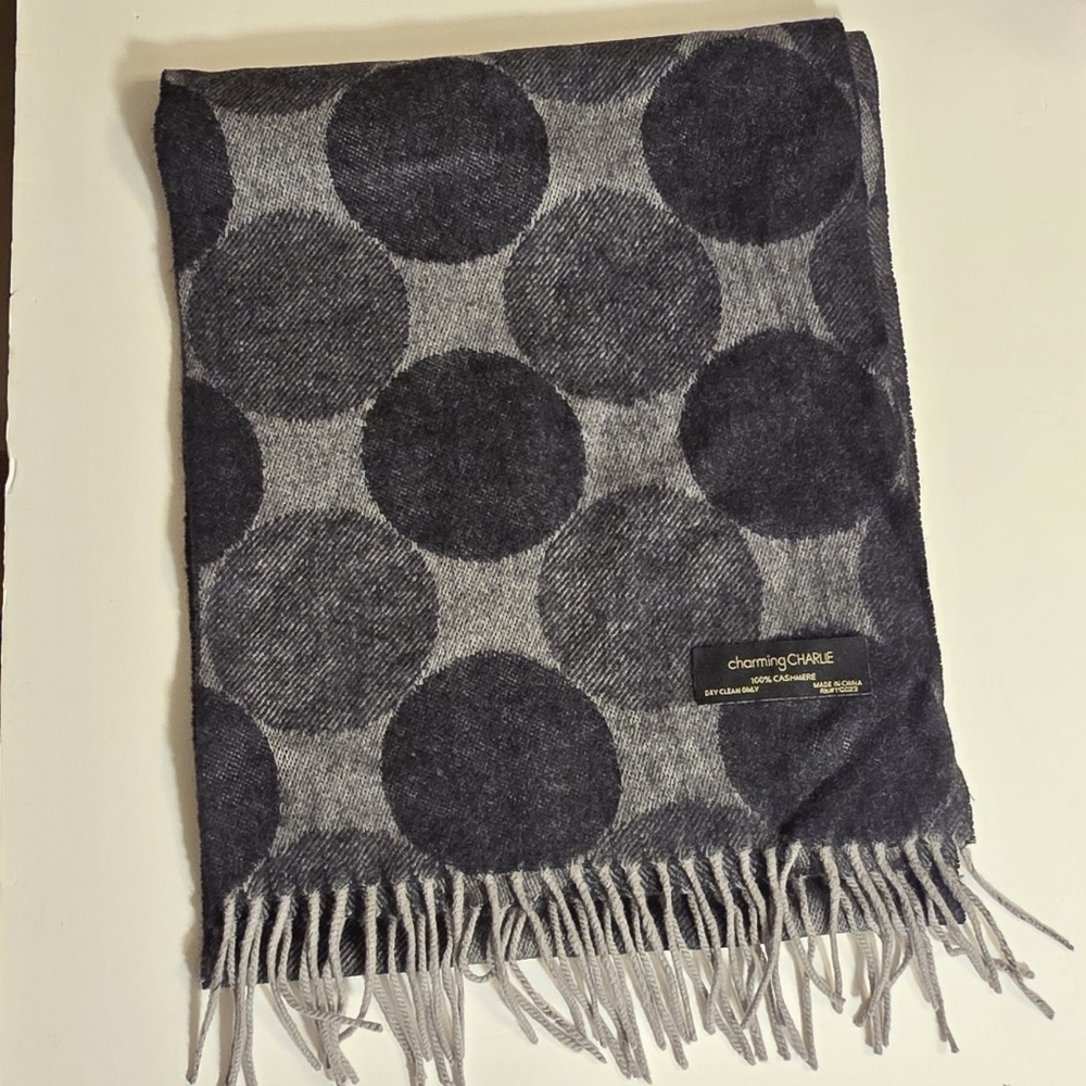 100% Cashmere Fringe Scarf Oversize Dots By Charming Charlie VGUC